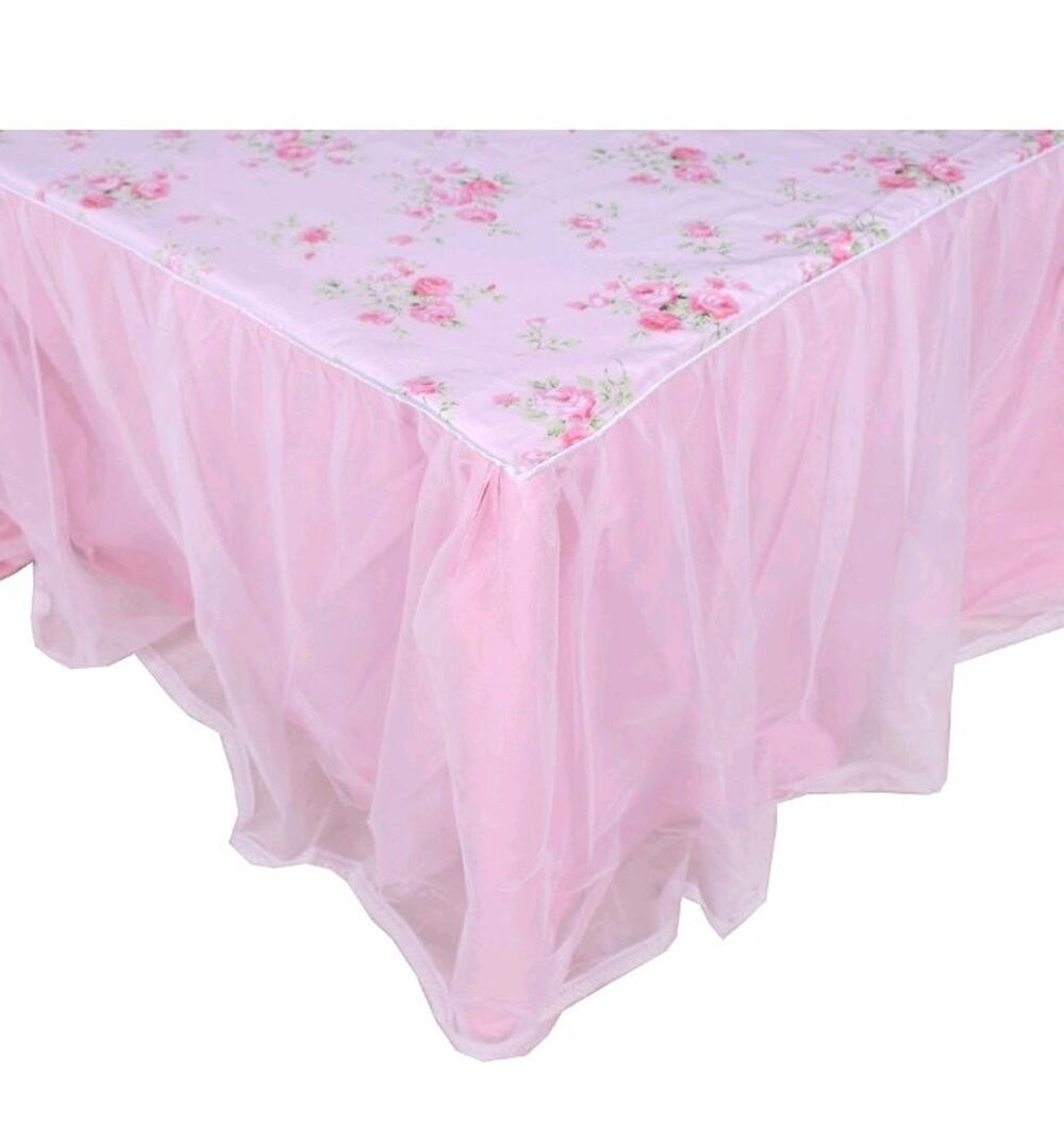 Dust Ruffled Bed Skirts Twin Size Lace with Platform 18 inch Deep Pink